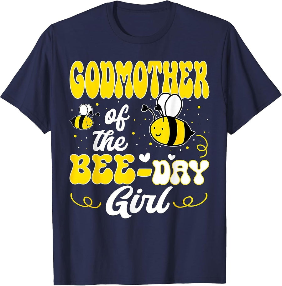 Party Matching Birthday Sweet Godmother of The Bee Day Girl T-Shirt - Navy Blue