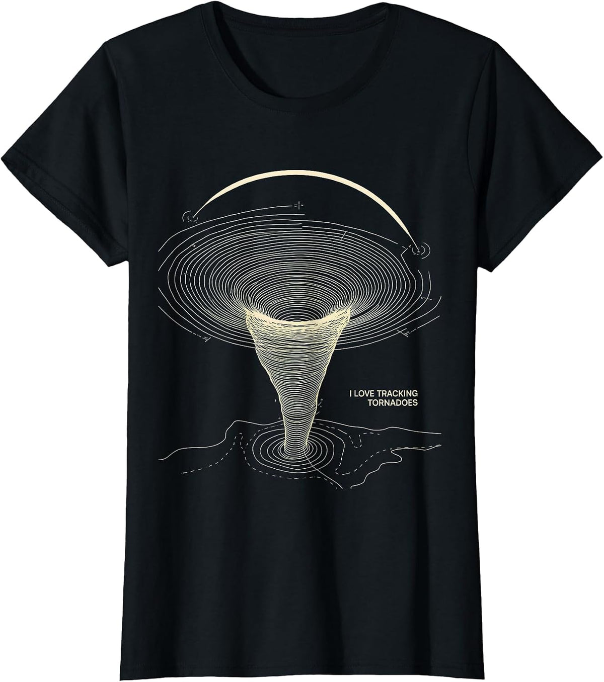 I Love Tracking Tornadoes Topographic Contour Storm Chaser T-Shirt - Black