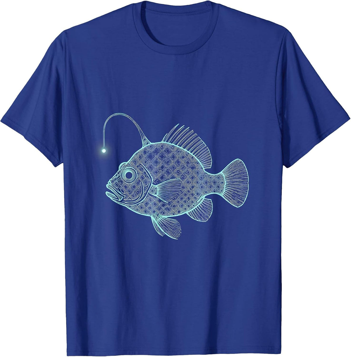 Deep Sea Fish Fractal Pattern Illustration T-Shirt - Royal Blue