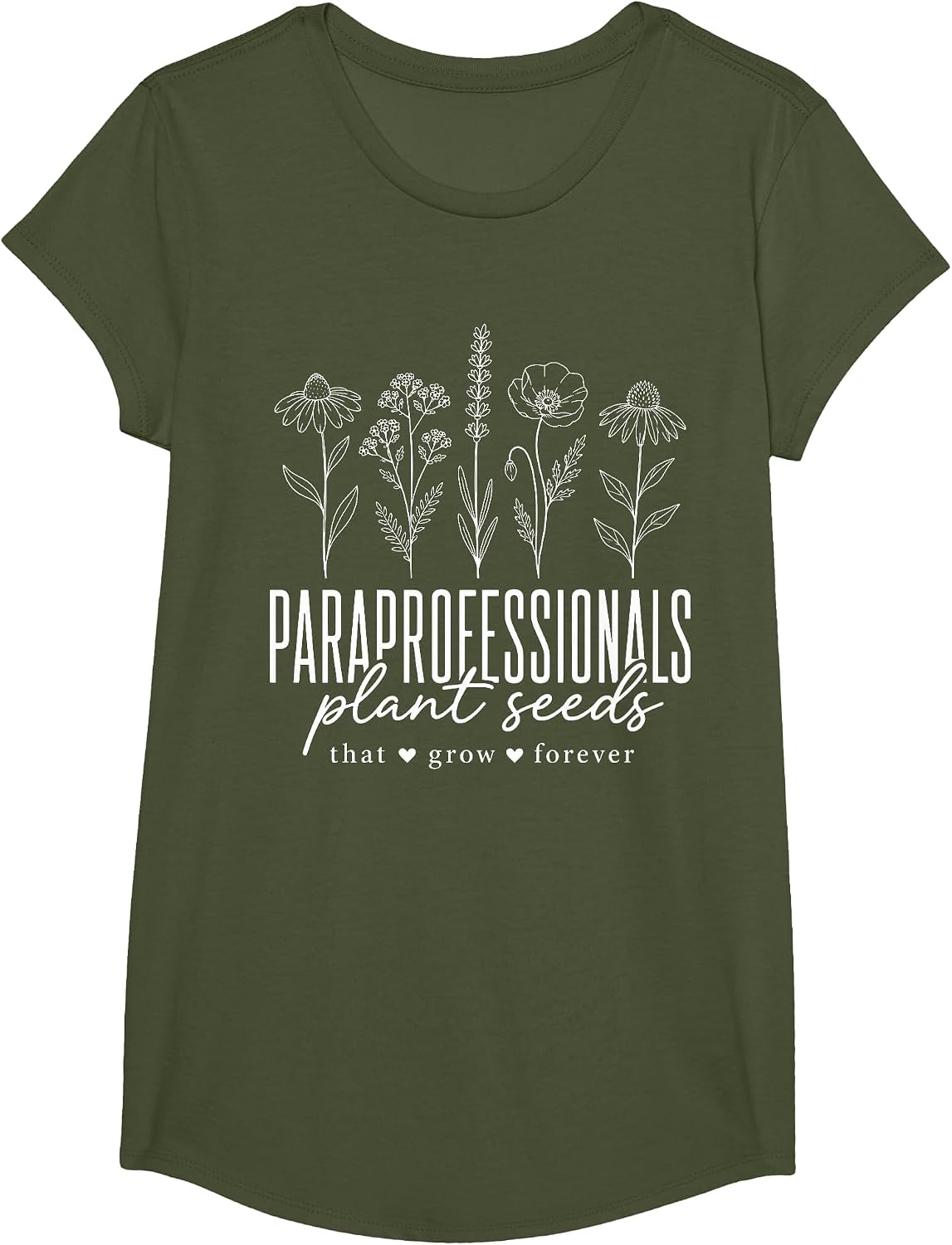 Paraprofessional Planting Seeds para Teacher Back to School T-Shirt - Girls Olive Green