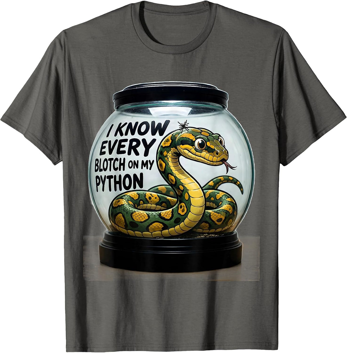 Men's I Know Every Blotch On My Python Funny Ball Python Reptile T-Shirt - Asphalt Grey