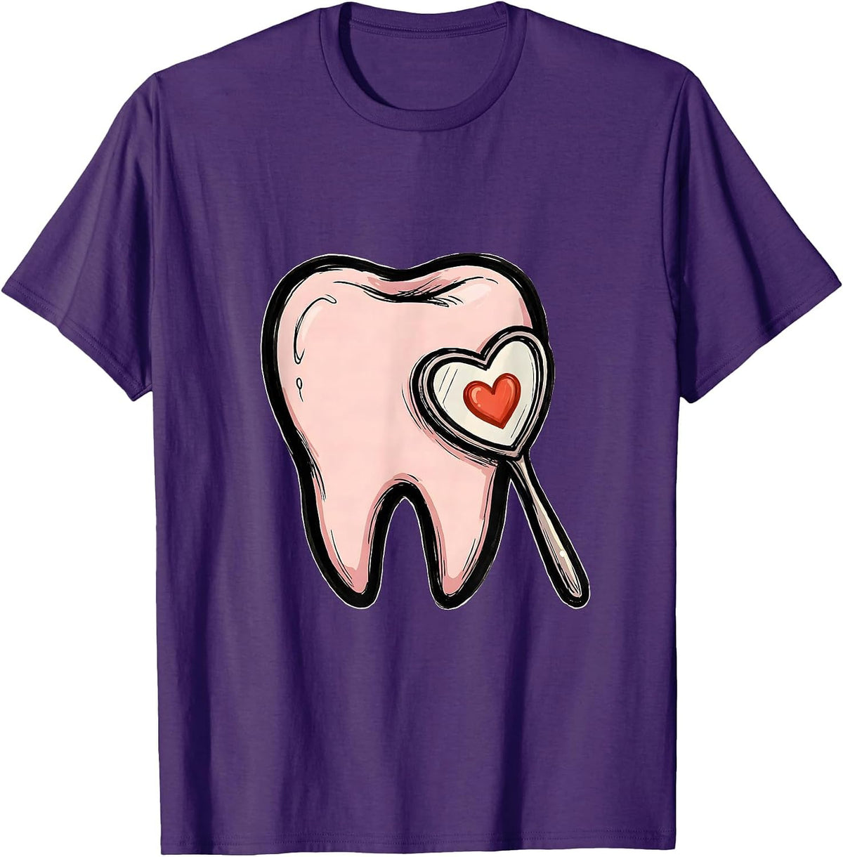 Rounded Crown and Roots Dental Mirror Playful Humor T-Shirt - Purple