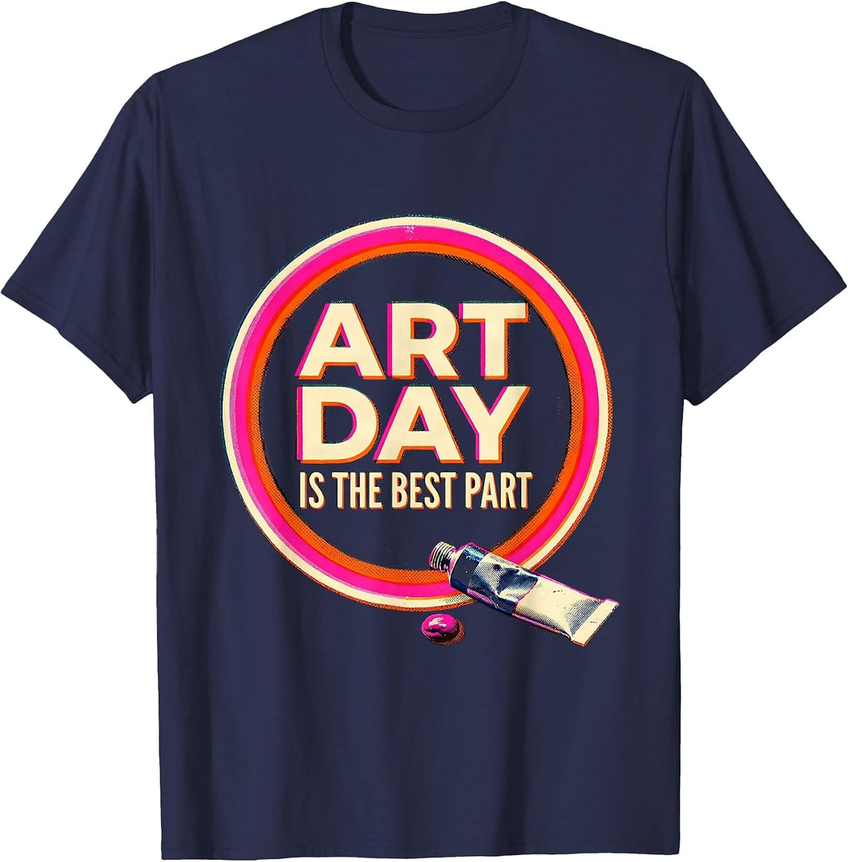 Art Day Is The Best Part Risograph Art Teacher Back T-Shirt - Navy Blue