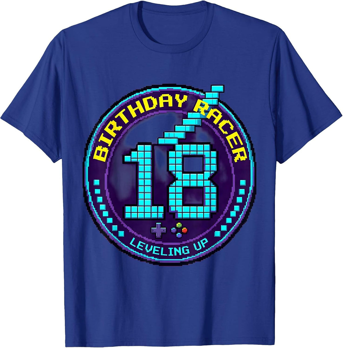 Men's Birthday Racer Leveling Up 18 Pixel Art Gamer Birthday Gift T-Shirt - Royal Blue