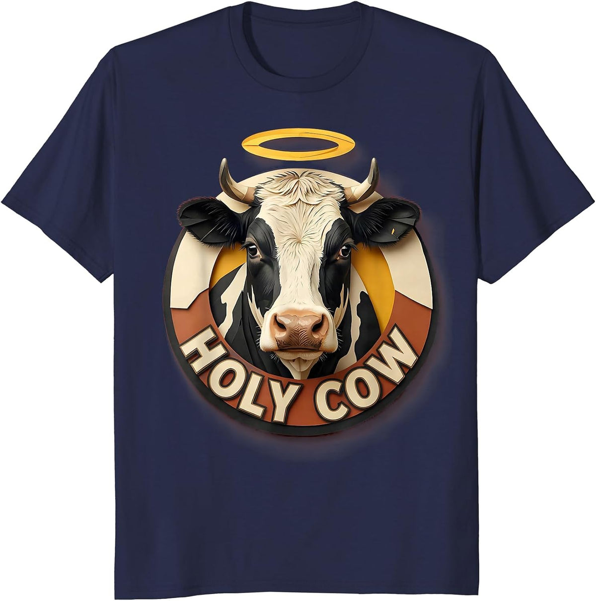 Holy Cow Funny Cattle Humor Design T-Shirt - Navy Blue