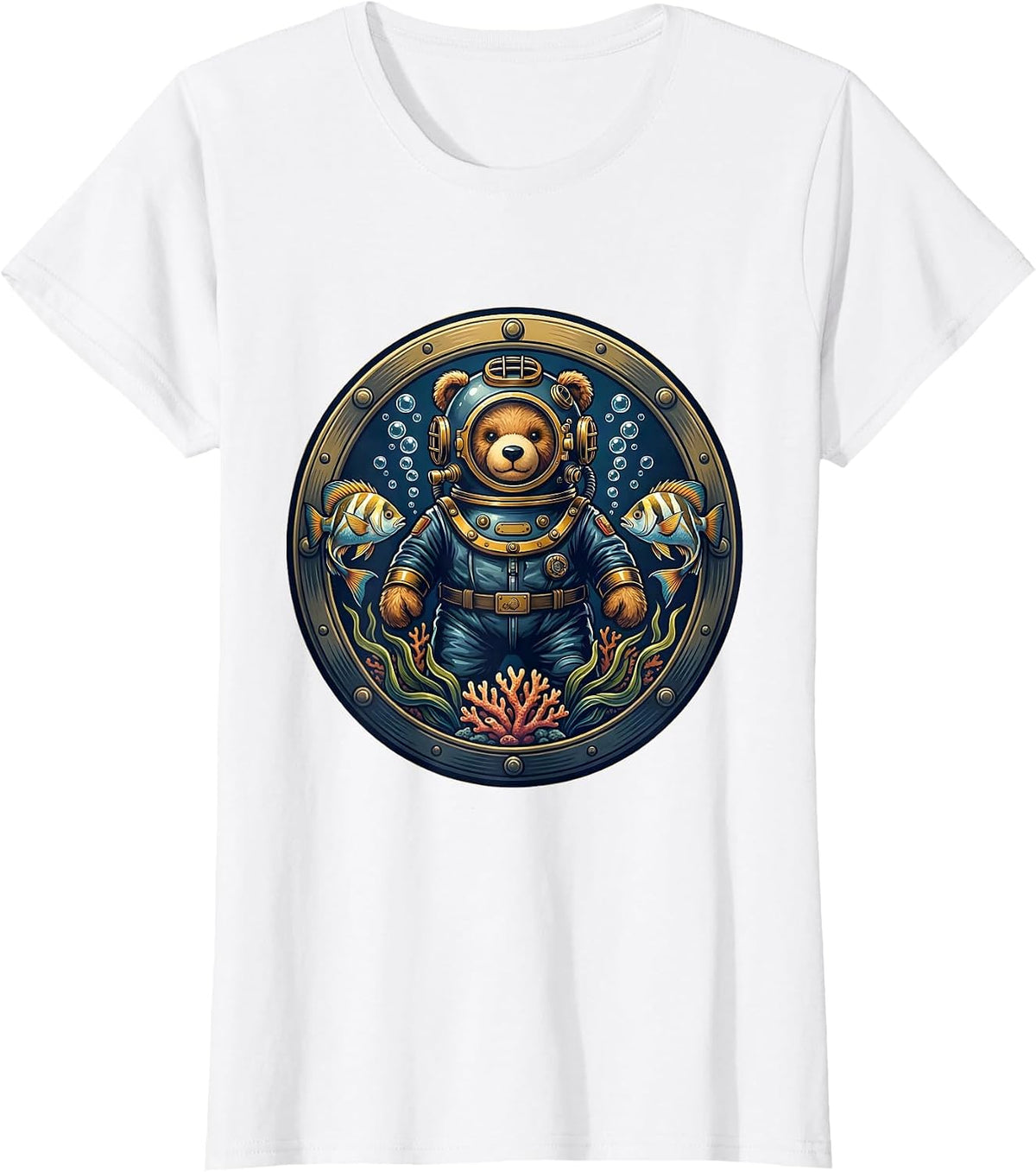 Teddy Bear Deep Sea Diver Underwater Adventure T-Shirt - White