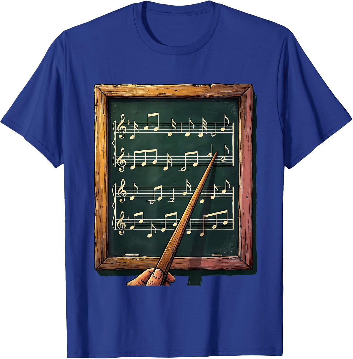 Men's Music Teacher Chalkboard Staff Notes Illustration T-Shirt - Royal Blue