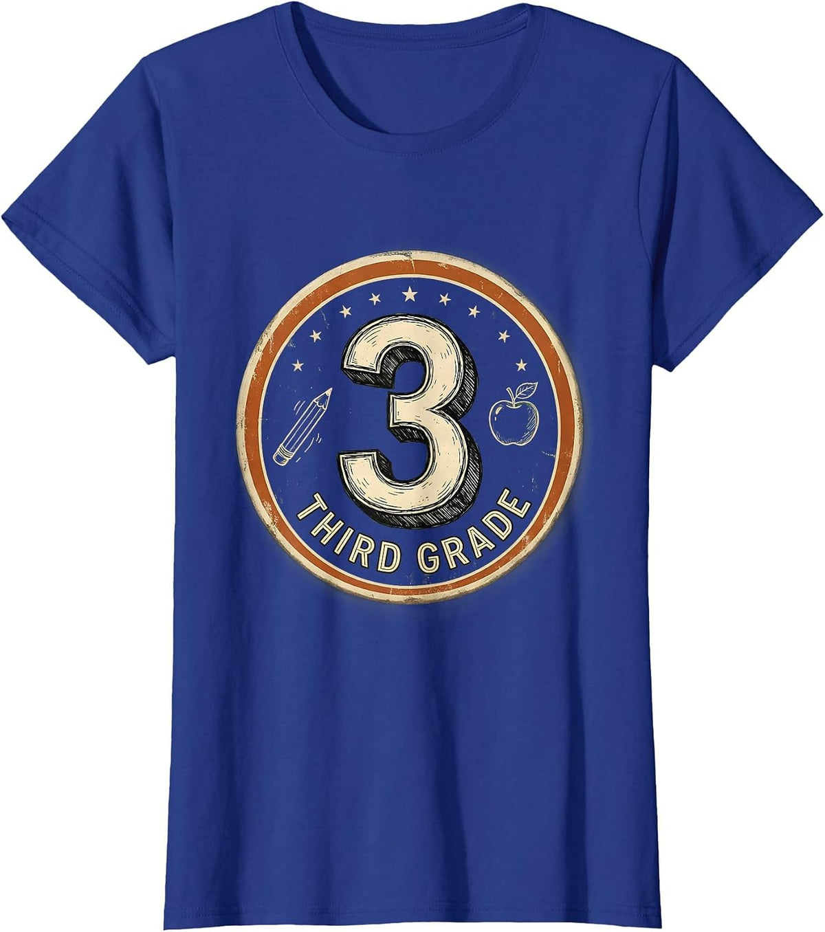 Women's Third Grade Vintage Typography Back To School Teacher T-Shirt - Royal Blue