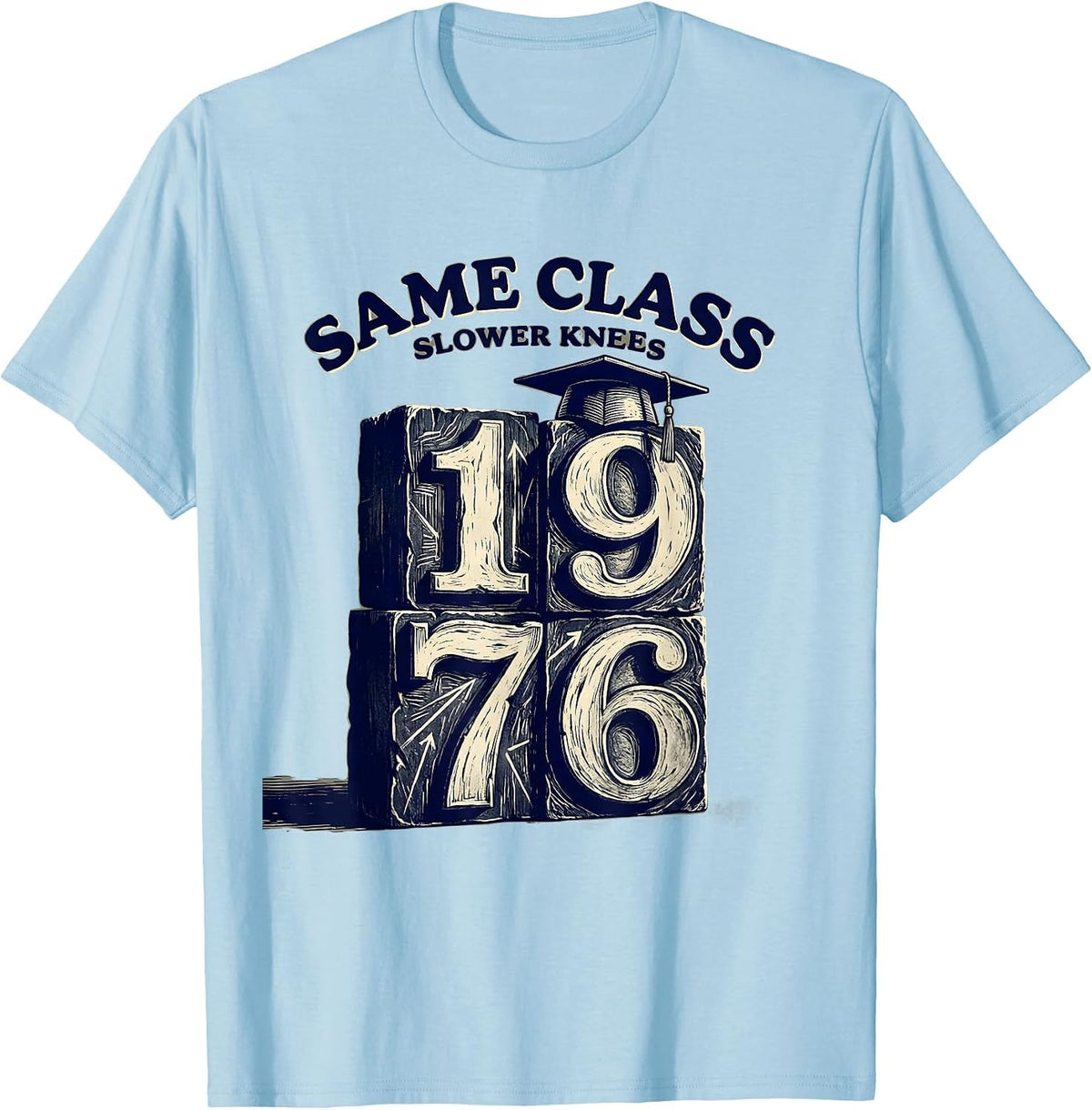 Men's Same Class Slower Knees 1976 Vintage High School Reunion T-Shirt - Baby Blue