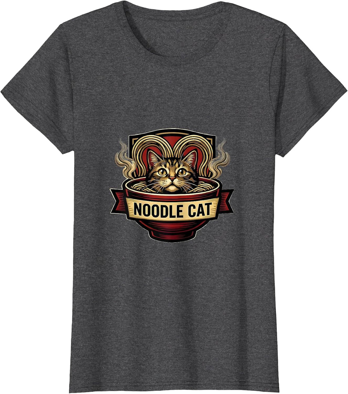 Women's Noodle Cat Kawaii Anime Japanese Ramen Cat Lover Humor T-Shirt - Dark Heather Grey