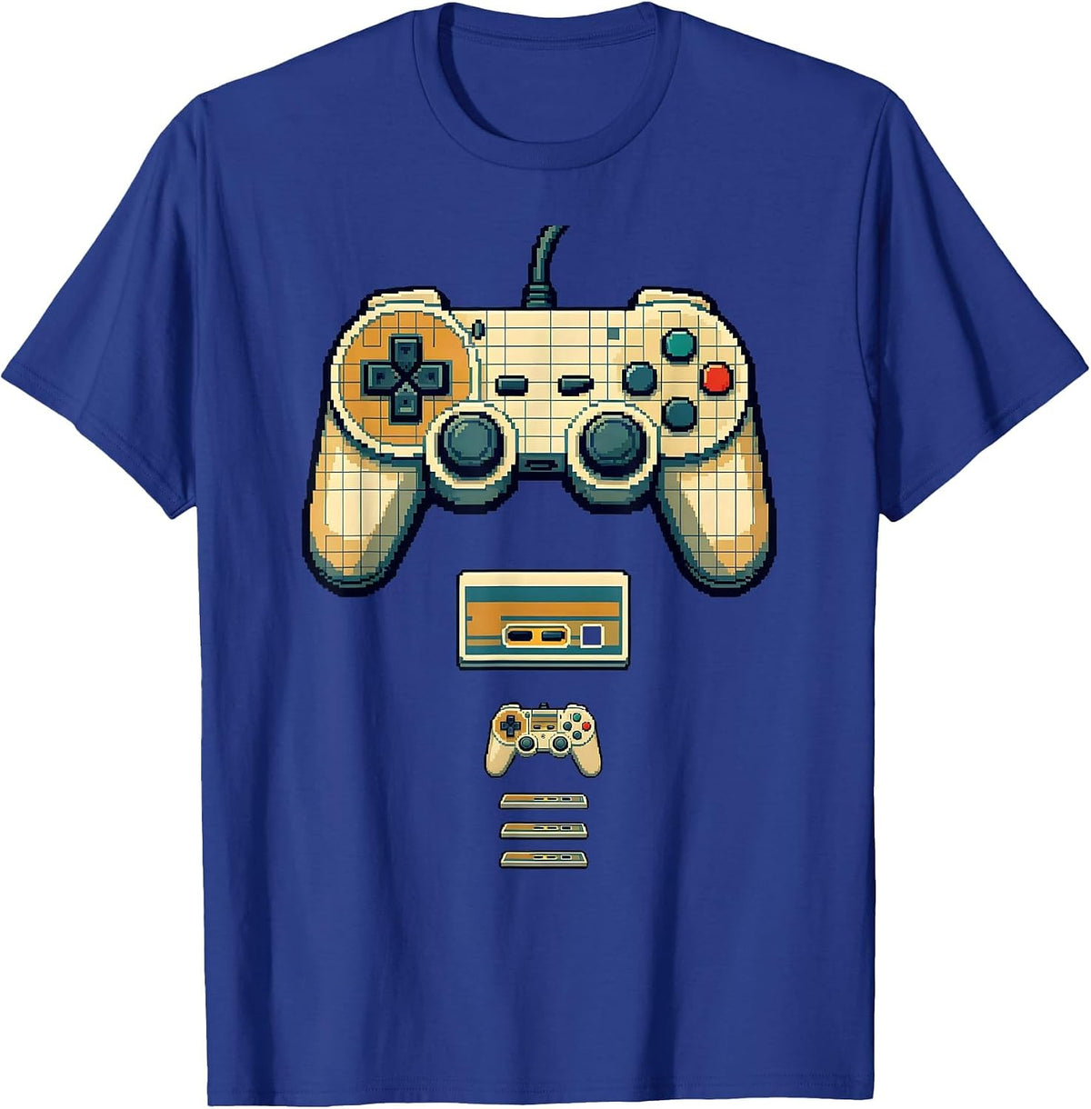 Pixel Art Retro Gaming Controller Evolution Gamer Nostalgia T-Shirt - Royal Blue
