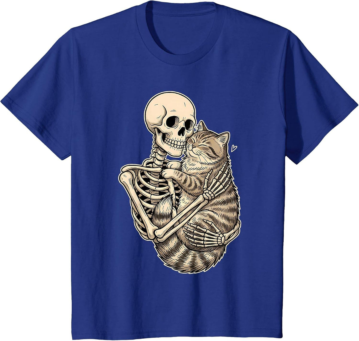 Skeleton Hugging Cat Kitten Kitty Lover Pet Mom Cat Dad T-Shirt - Royal Blue