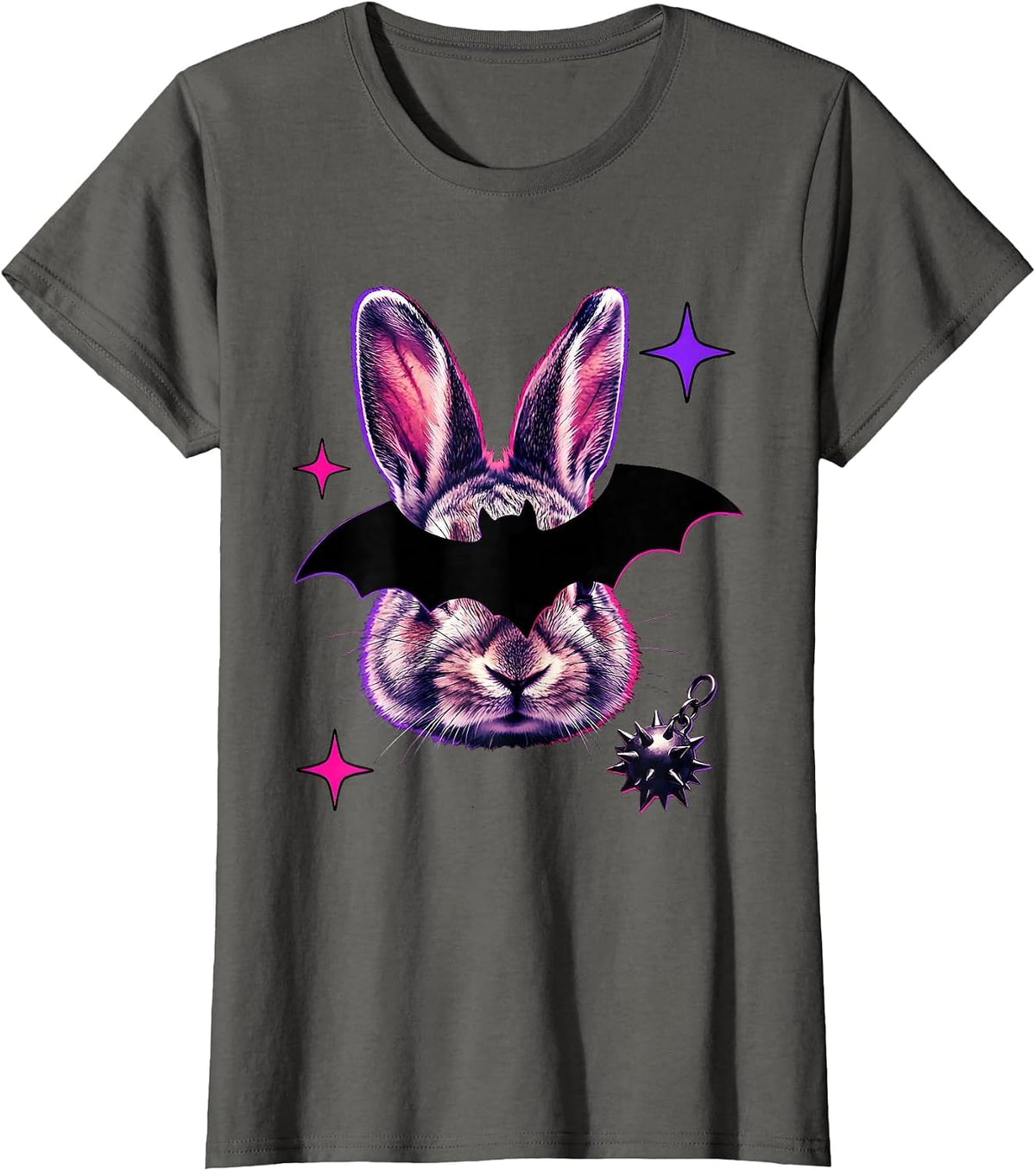 Women's Oversized Plush Bunny Y2K Grunge Goth Alt T-Shirt - Asphalt Grey