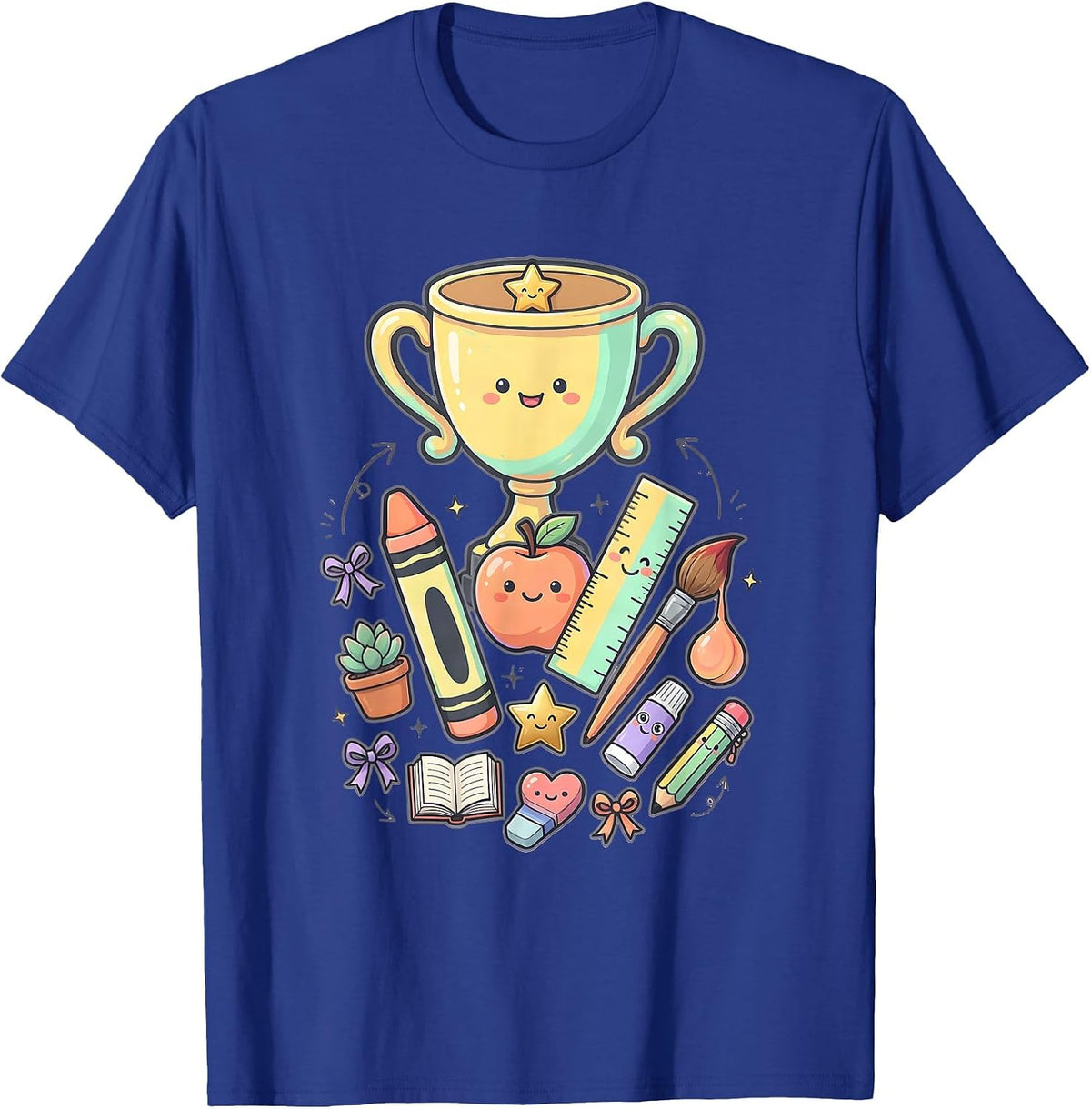 Kindergarten Teacher Trophy Desk Illustration T-Shirt - Royal Blue