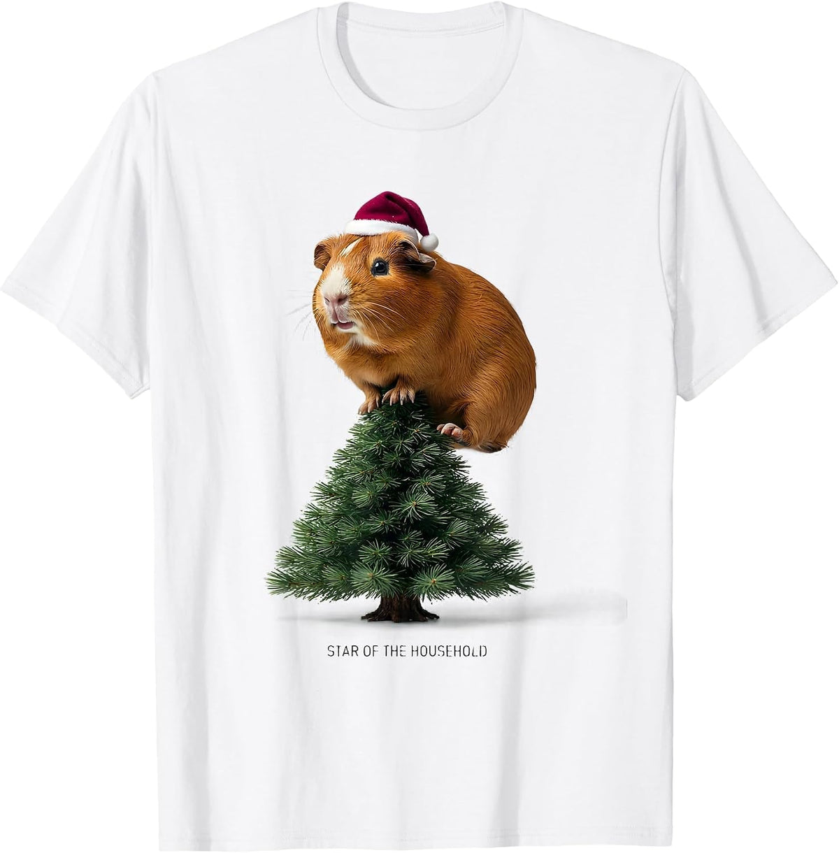Men's Star Of The Household Funny Guinea Pig Christmas Santa Hat T-Shirt - White