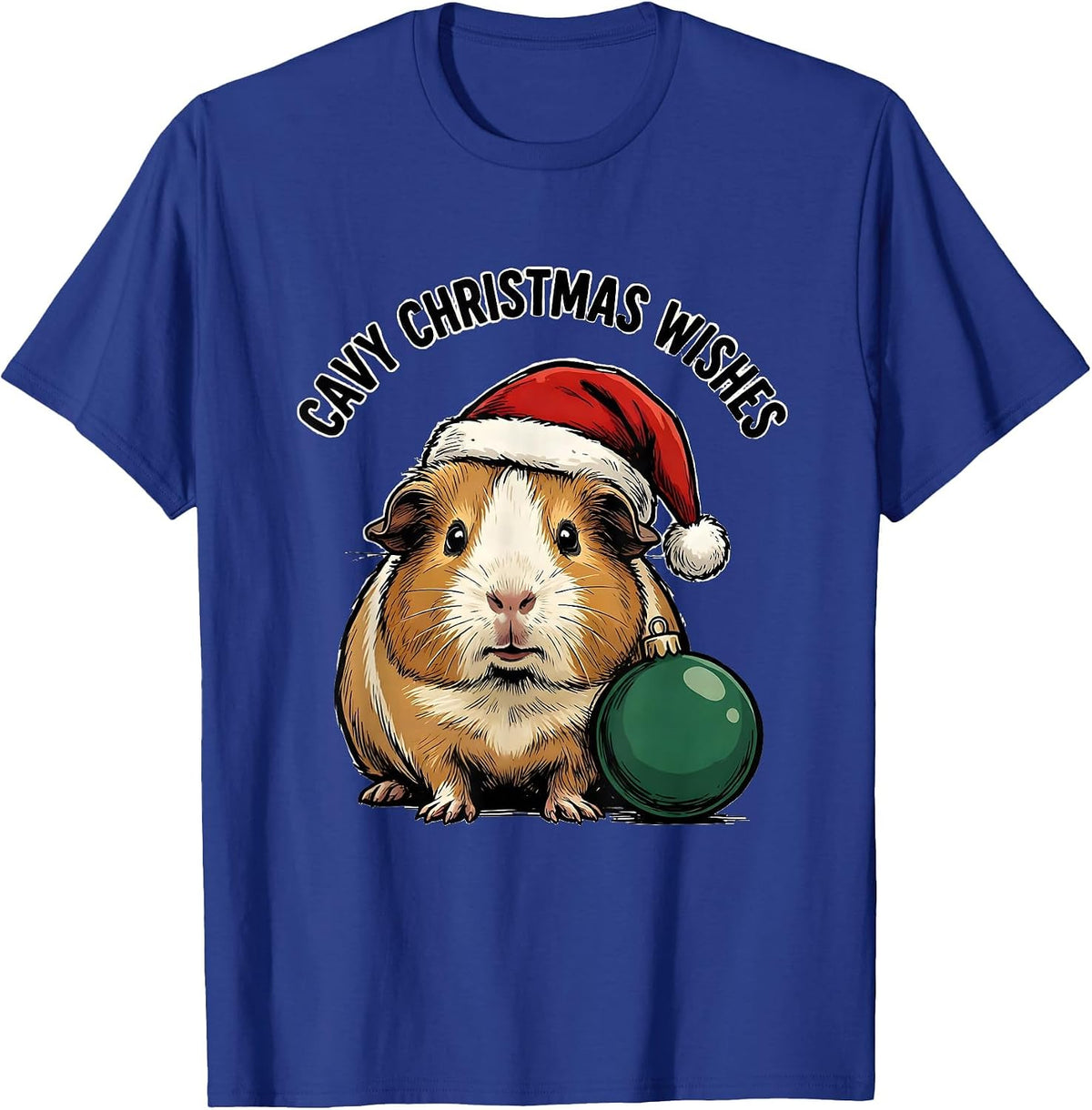 Men's Cavy Christmas Wishes Funny Guinea Pig Santa Hat Holiday T-Shirt - Royal Blue