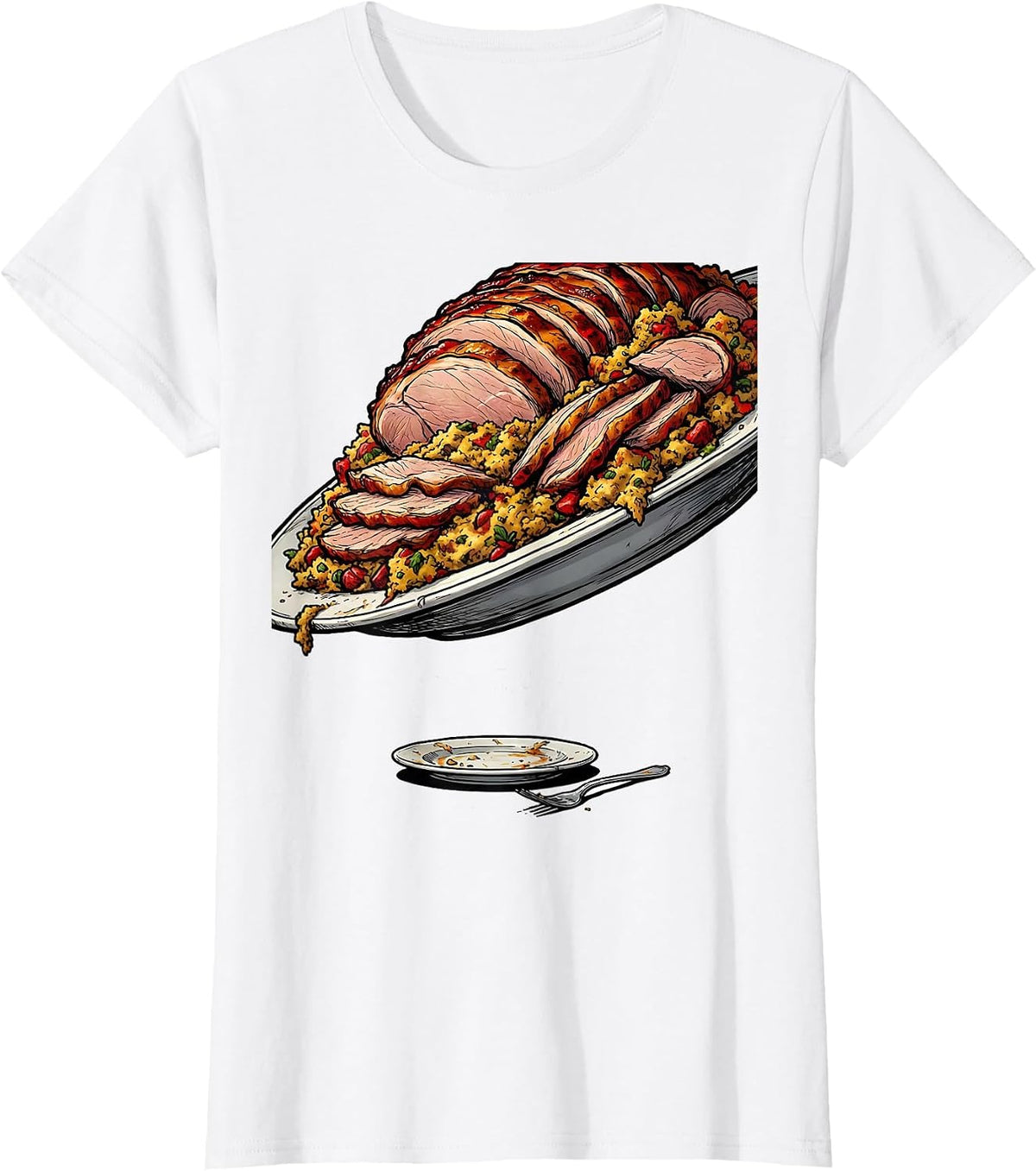 Giant Turkey Plate Funny Thanksgiving Matching Crew T-Shirt - White