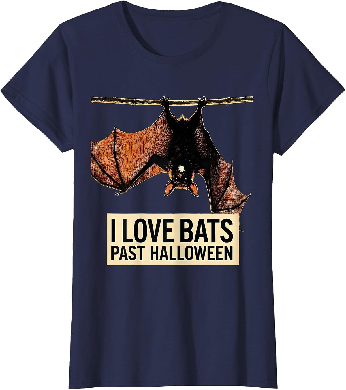 Women's I Love Bats Past Halloween Vintage Bat Lover Halloween Humor T-Shirt - Navy Blue