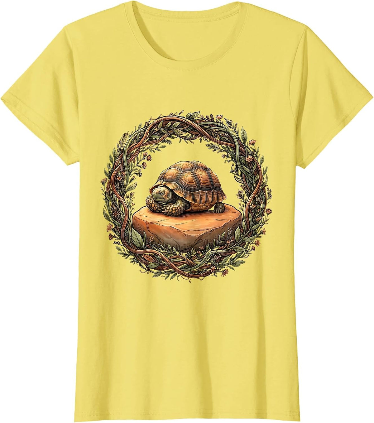 Tortoise Napping on Warm Rock Illustration T-Shirt - Lemon Yellow