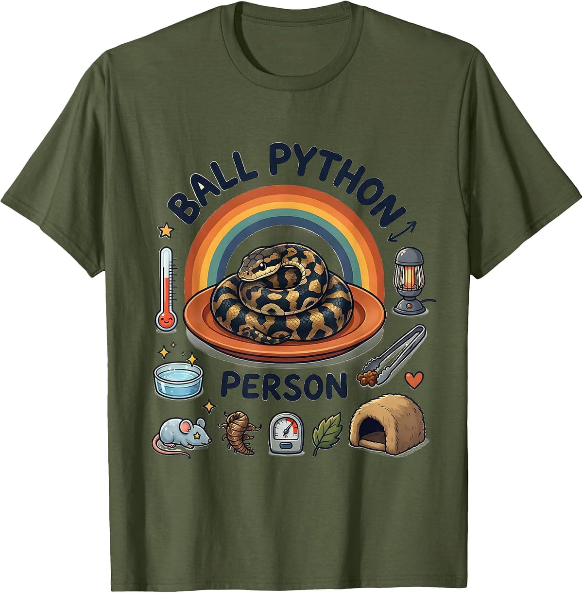 Ball Python Person Kawaii Snake Lover Reptile Humor T-Shirt - Olive Green