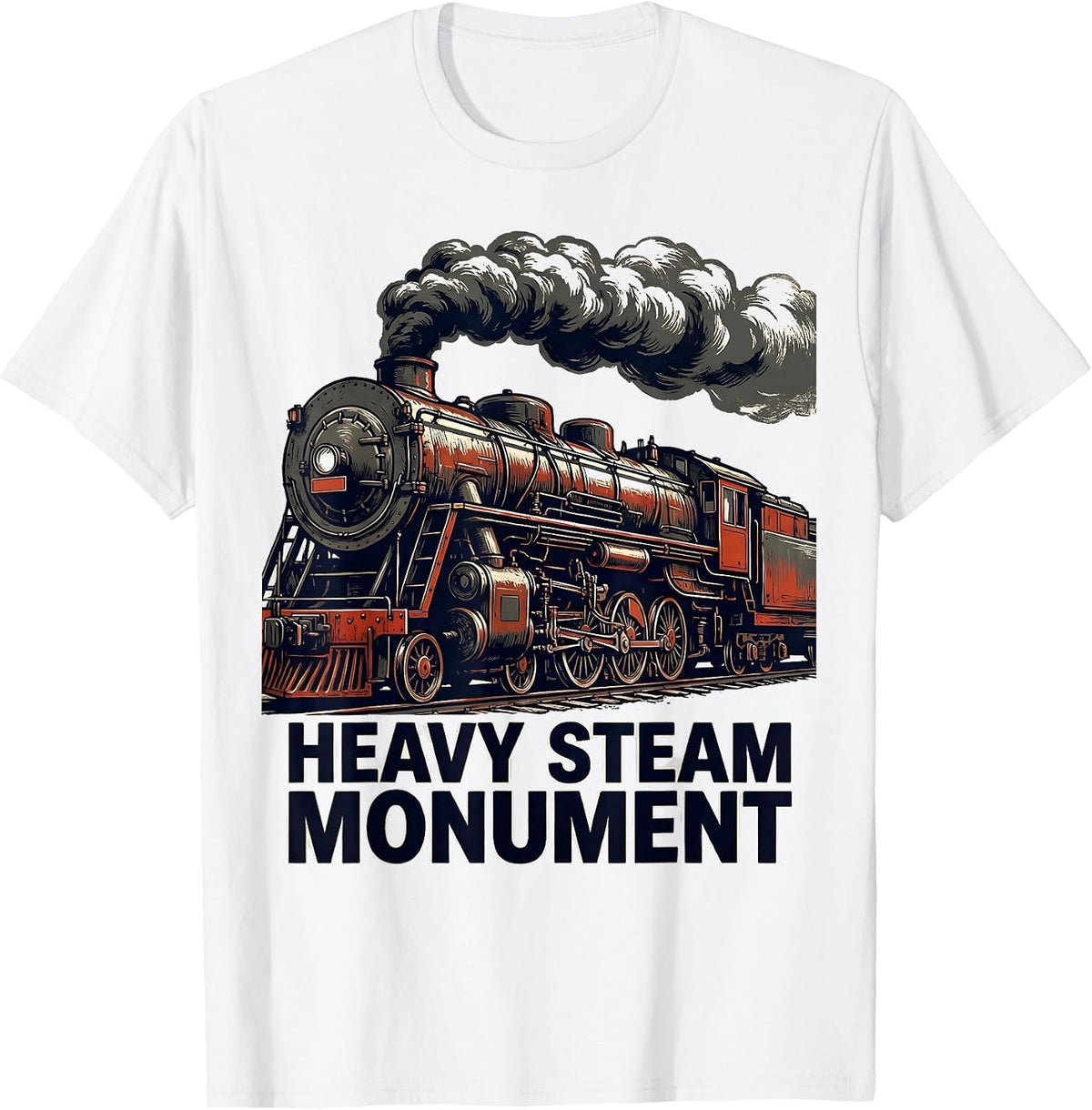 Men's Heavy Steam Monument Stencil Big Boy 4014 Steam Train T-Shirt - White