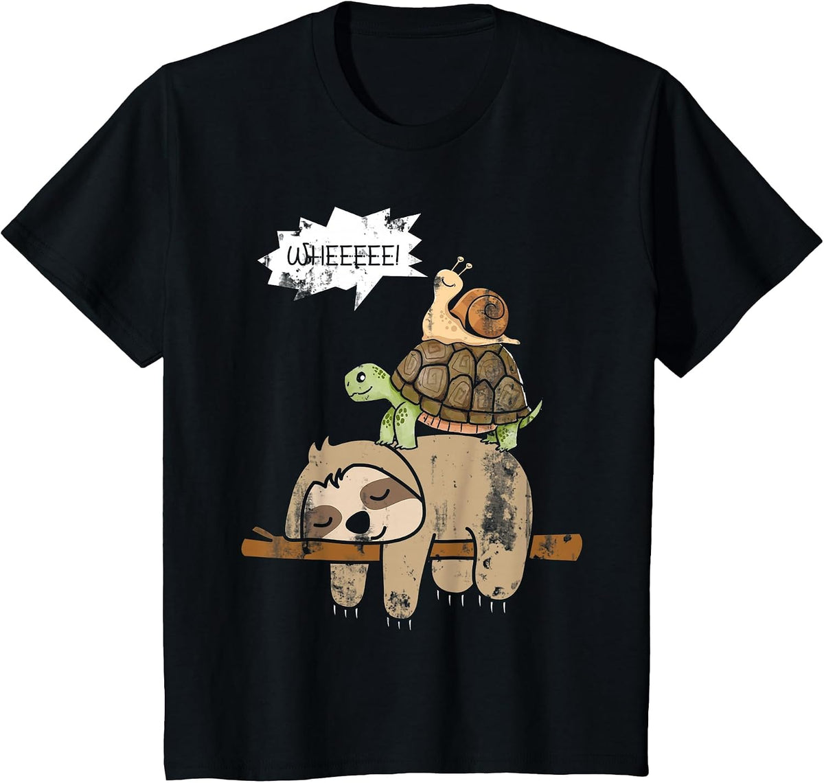 Turtle Riding A Sloth Whee Funny Sloth T-Shirt - Black
