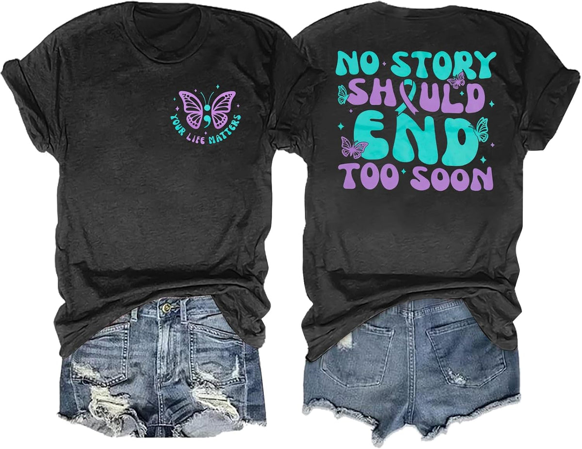Mental Health Shirt Women Your Life Matters Shirts Suicide Prevention Tshirt Therapist Psychologist Inspirational Tops - Grey