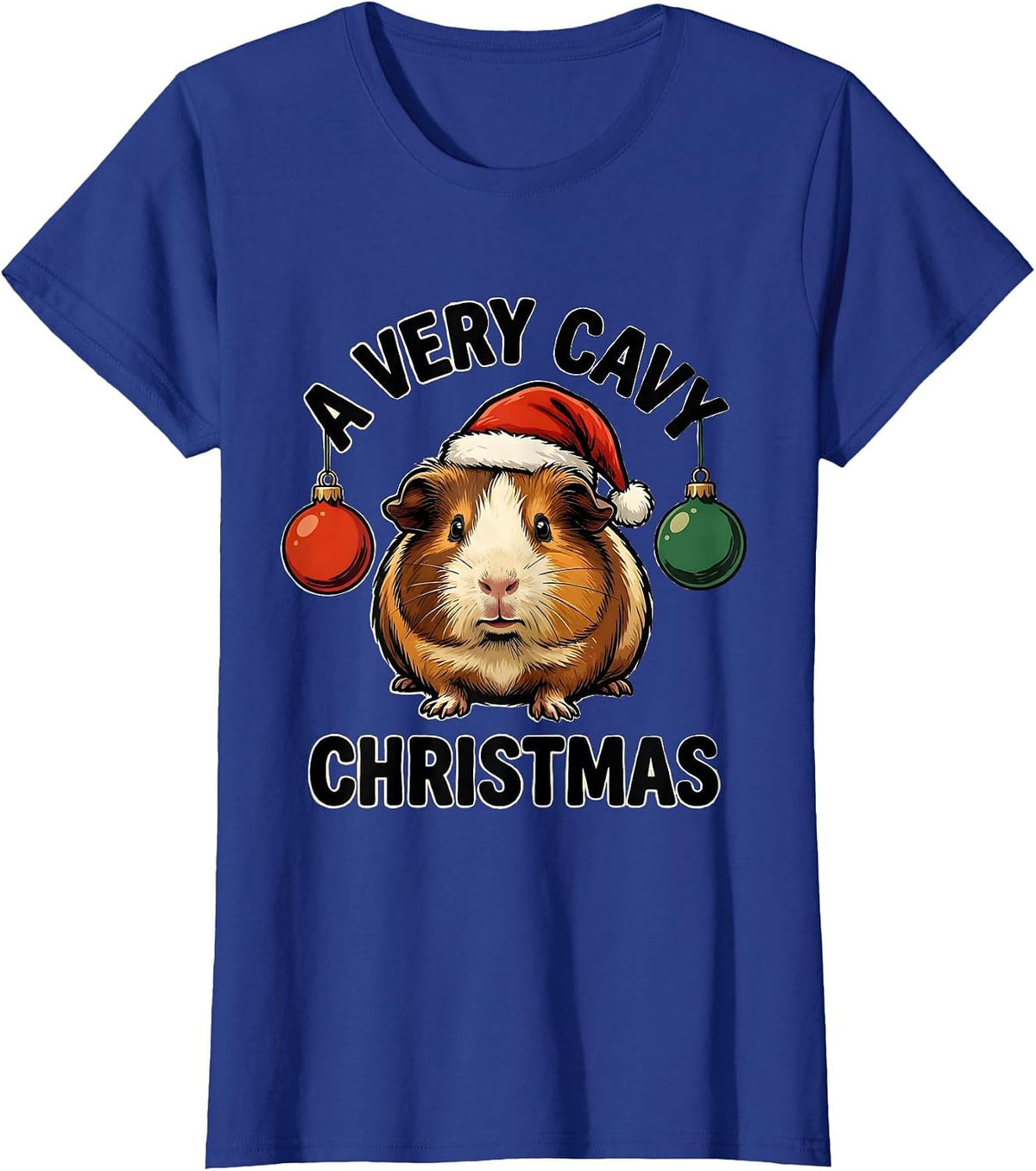Women's A Very Cavy Christmas Funny Guinea Pig Santa Hat Holiday T-Shirt - Royal Blue