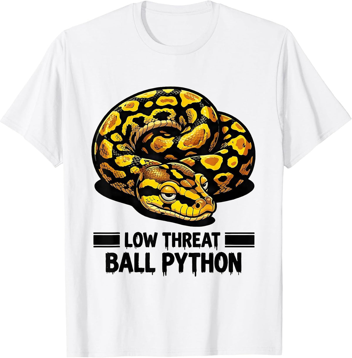 Men's Low Threat Ball Python Cartoon Snake Lover Meme Humor T-Shirt - White