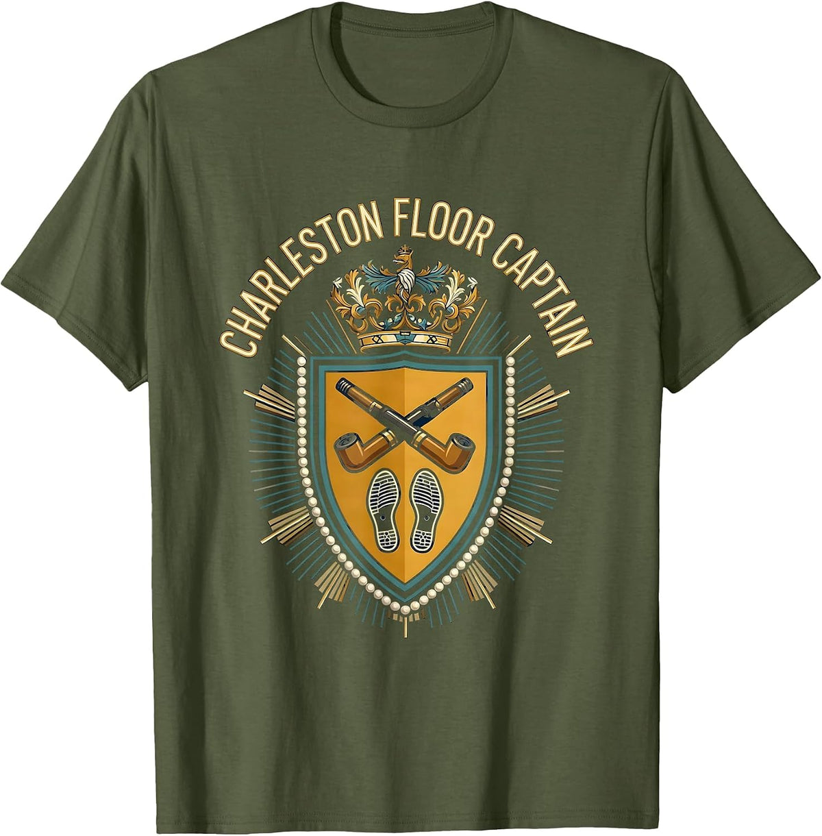 Charleston Floor Captain Vintage Roaring 1920s Party Costume T-Shirt - Olive Green