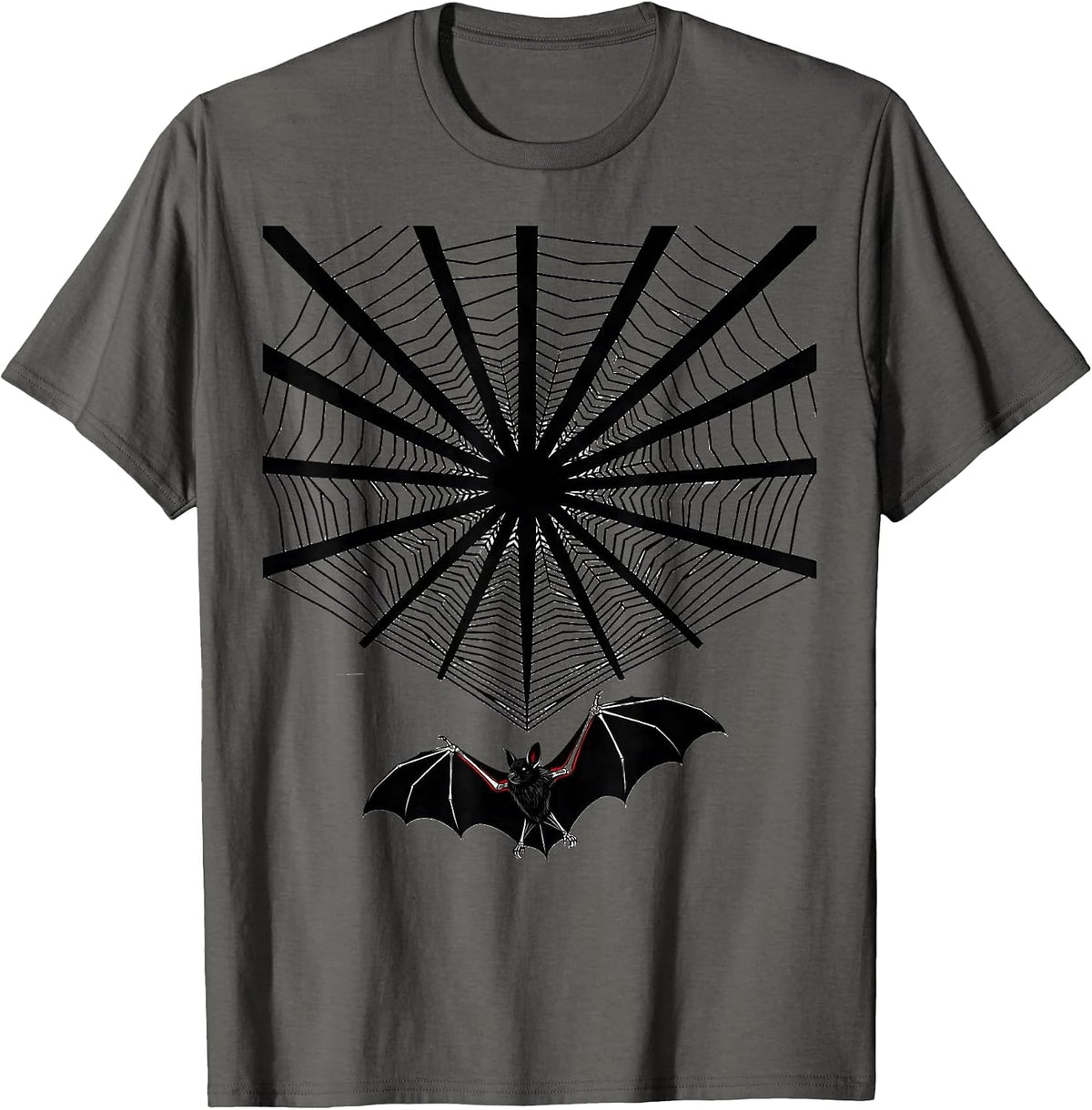 Radiating Bat Silhouette Gothic Nature Conservation Bat T-Shirt - Asphalt Grey