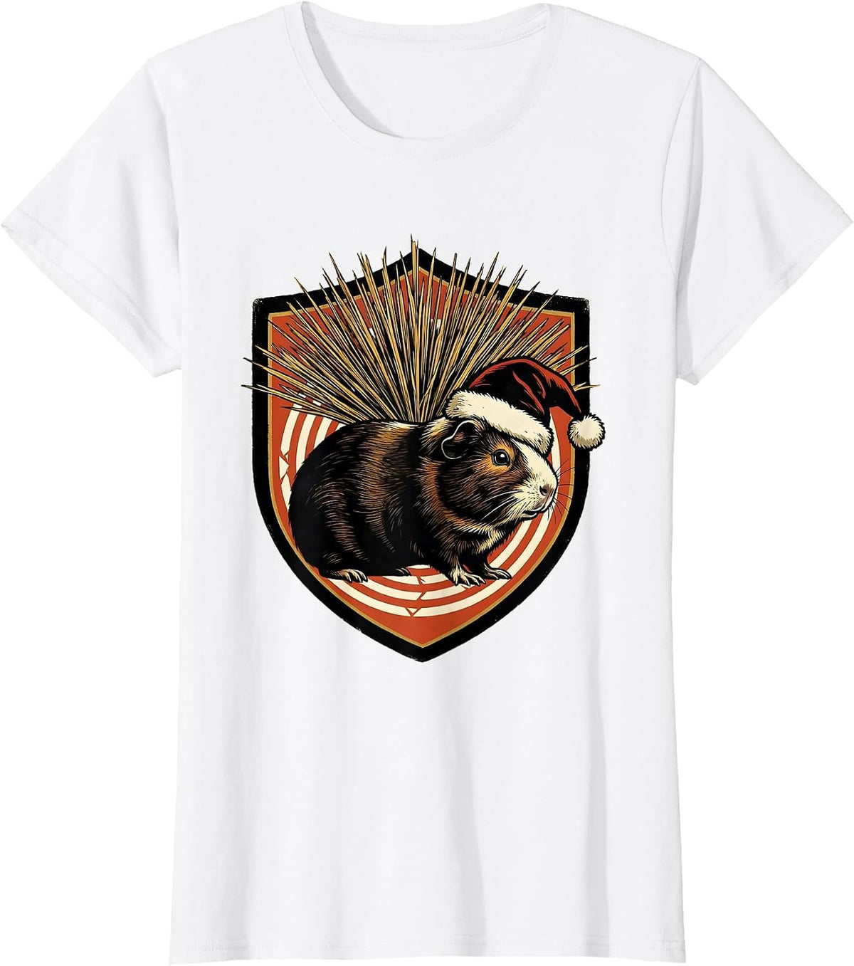 Guinea Pig Santa Hat Seal Badge Christmas Humor T-Shirt - White