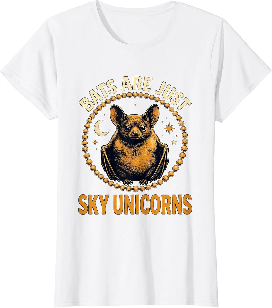 Women's Bats Are Just Sky Unicorns Funny Bat Lover Halloween Humor T-Shirt - White