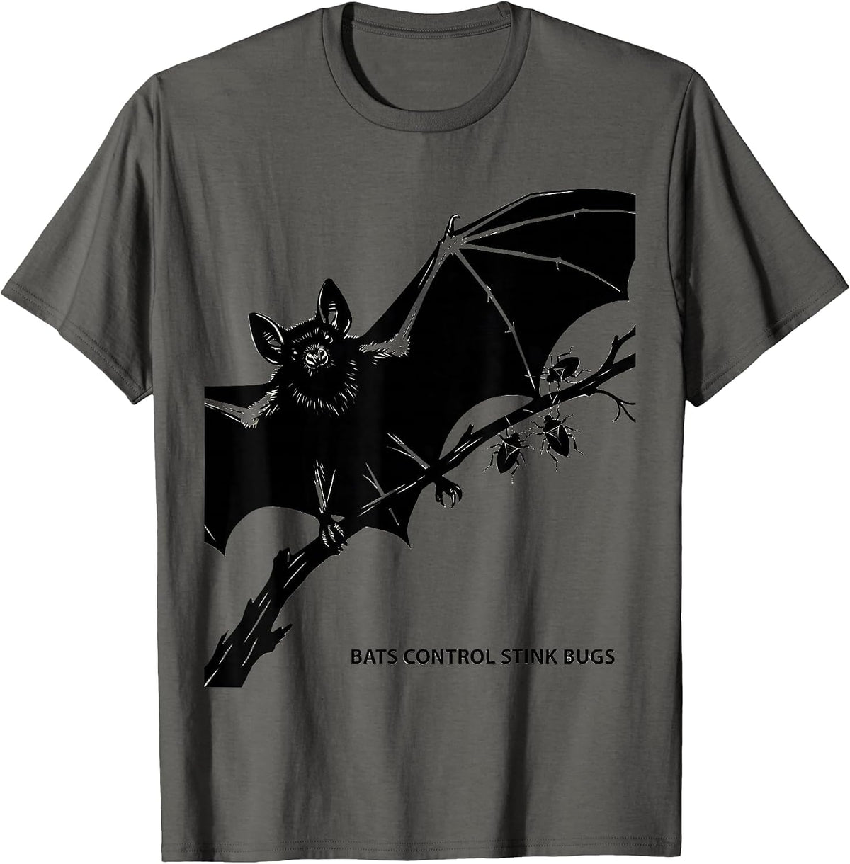 Bats Control Stink Bugs Vintage Gothic Bat Lover Halloween T-Shirt - Asphalt Grey