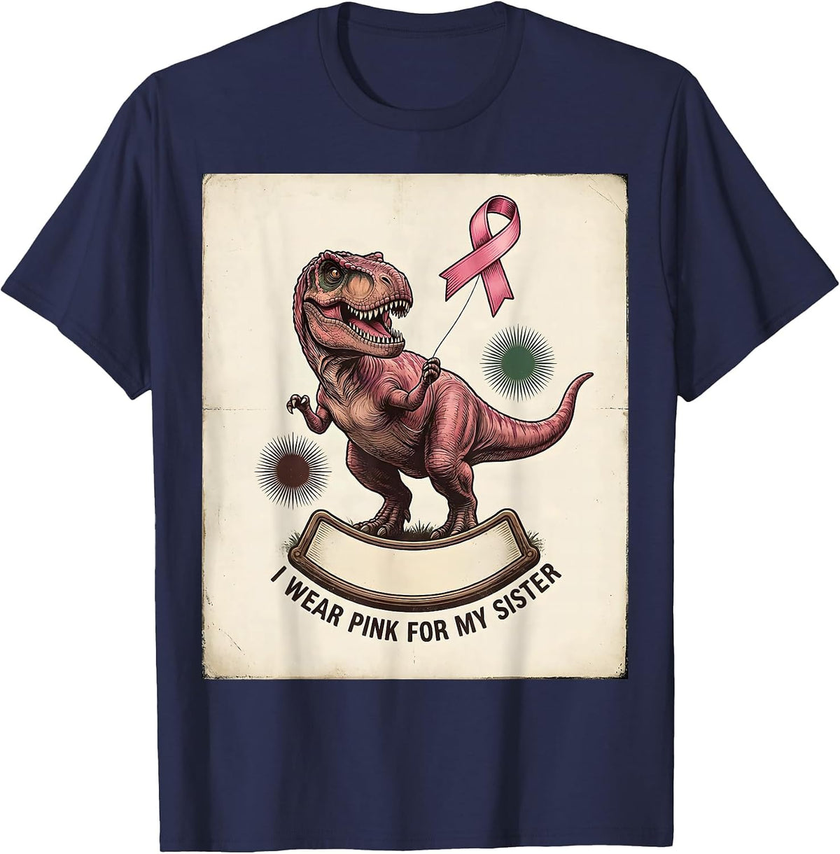 I Wear Pink For My Sister Vintage Dinosaur Family Tribute T-Shirt - Navy Blue