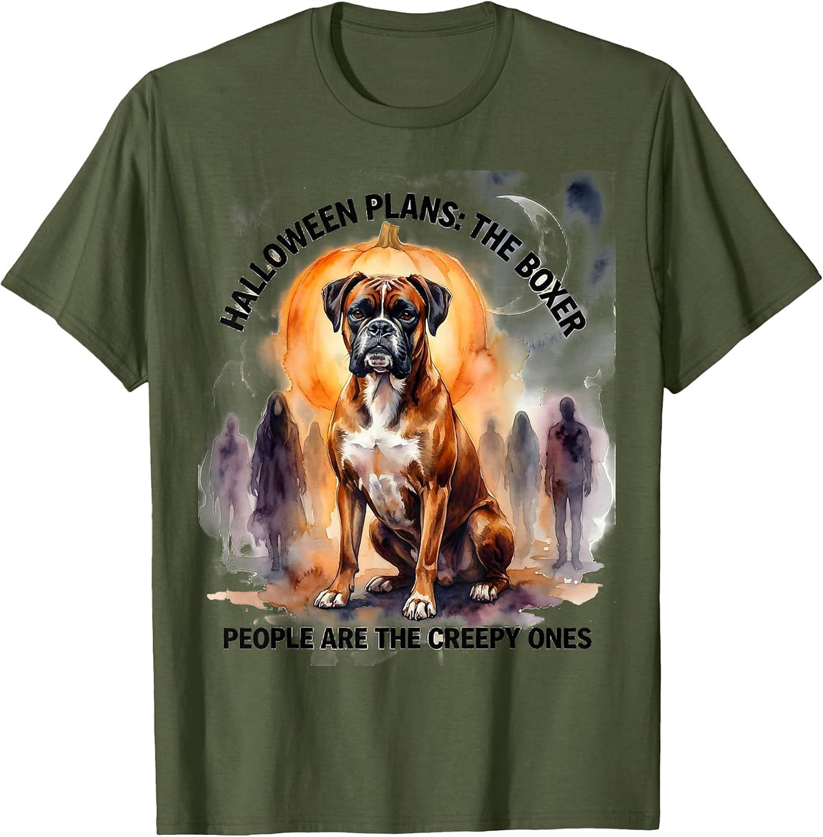 Halloween Plans: The Boxer. People Are The Creepy Ones. T-Shirt - Olive Green