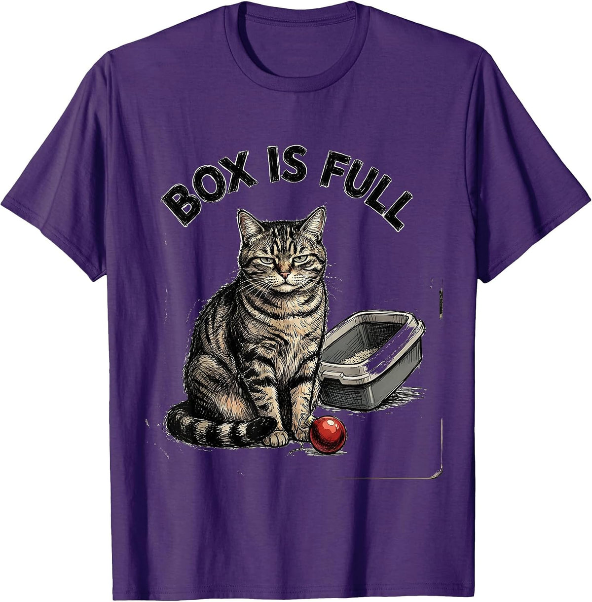 Box Is Full Hand-Sketched Cat Lover Christmas Grumpy Humor T-Shirt - Purple