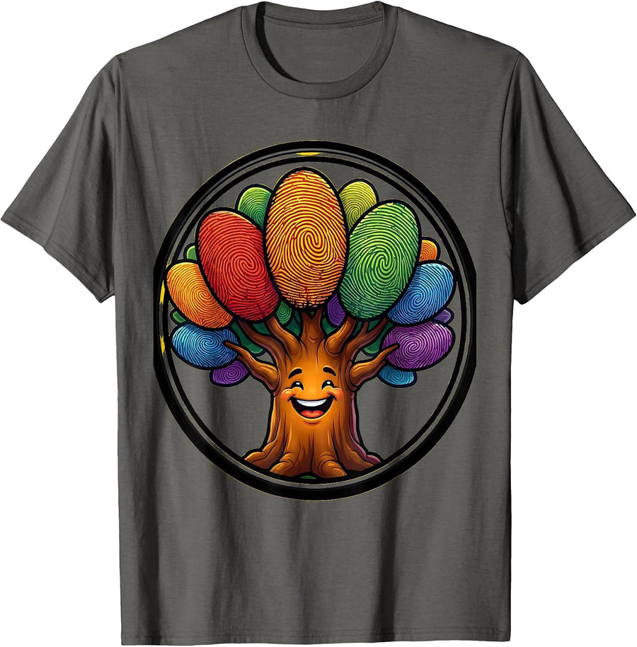 Kindergarten Teacher Fingerprint Rainbow Tree T-Shirt - Asphalt Grey