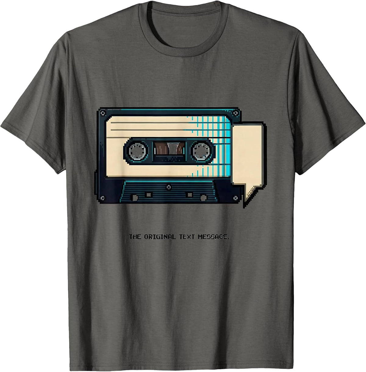The Original Text Message Retro Cassette Tape Pixel Art T-Shirt - Asphalt Grey