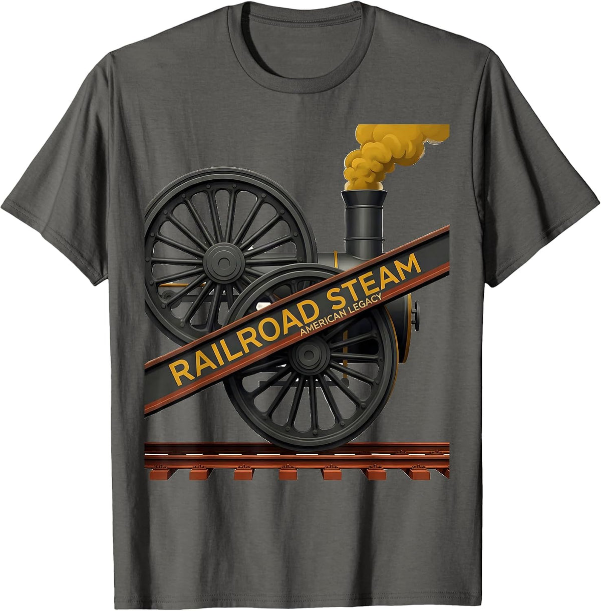 Railroad Steam, American Legacy Midcentury Modern Train T-Shirt - Asphalt Grey