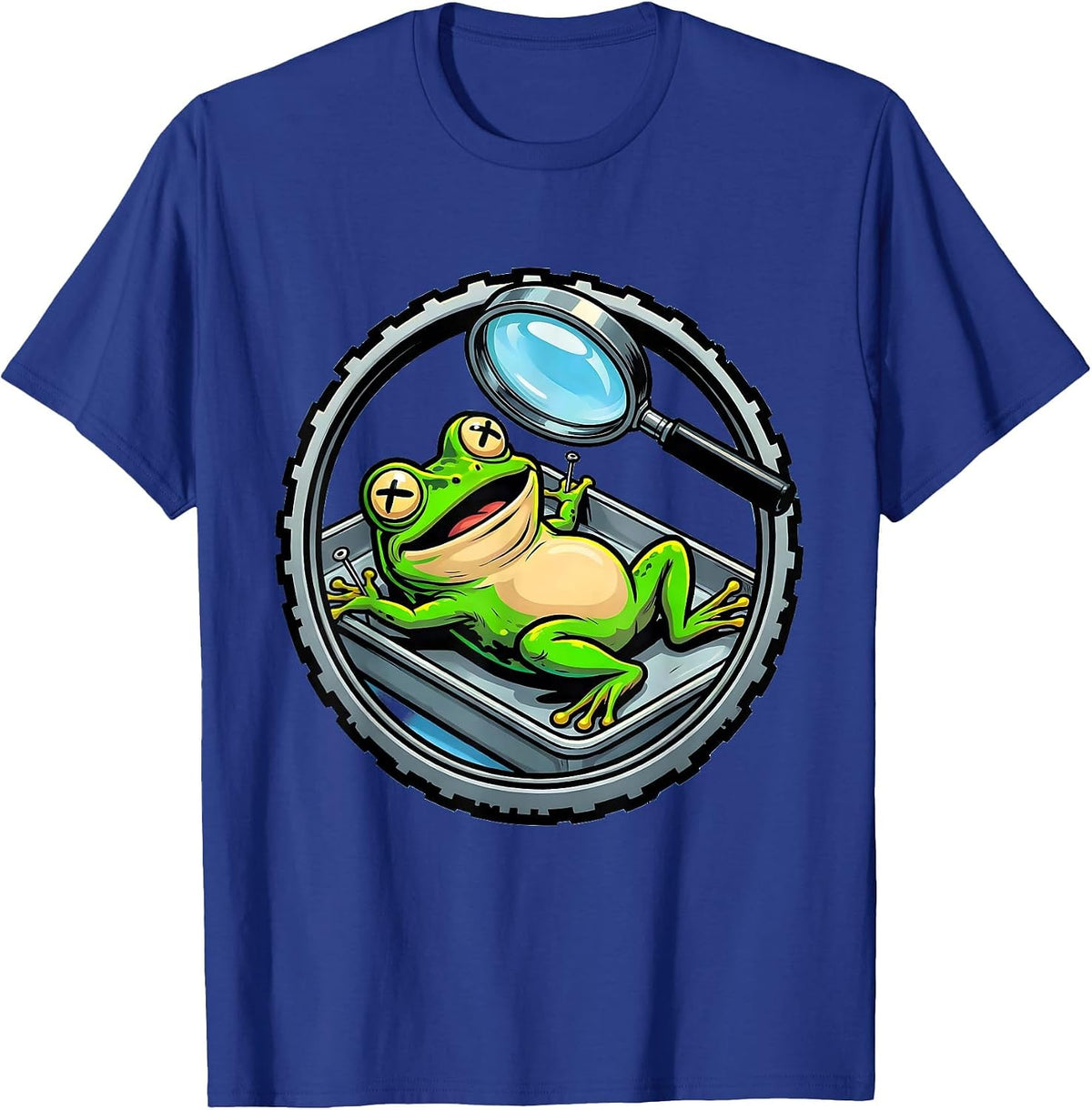 Men's Frog Dissection Tray Magnifier Science Art T-Shirt - Royal Blue