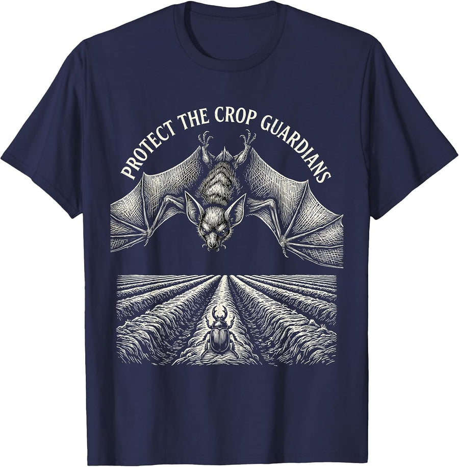 Protect The Crop Guardians Woodcut Engraving Bat Lover T-Shirt - Navy Blue