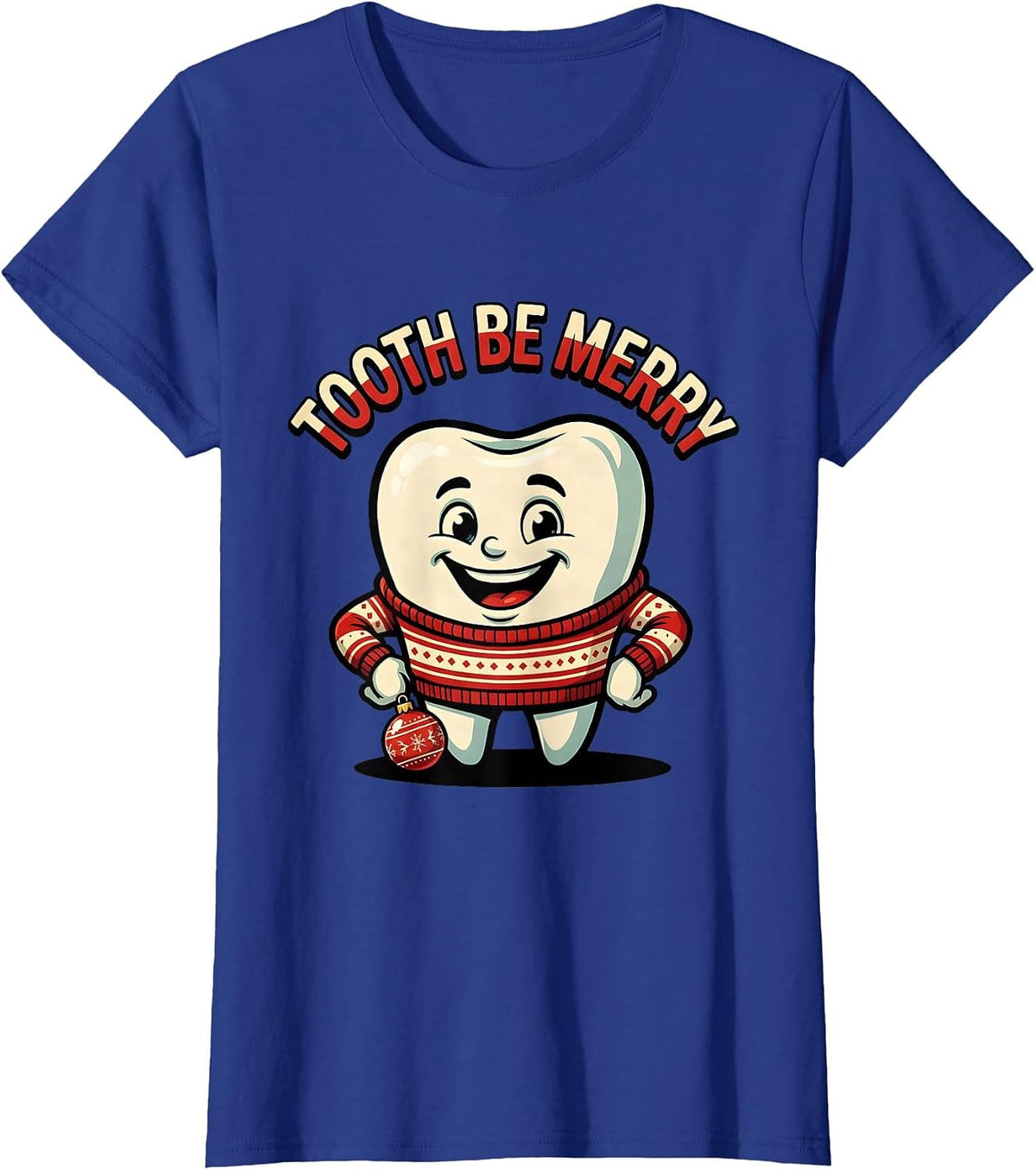 Women's Tooth Be Merry Cartoon Dental Team Christmas Halloween T-Shirt - Royal Blue