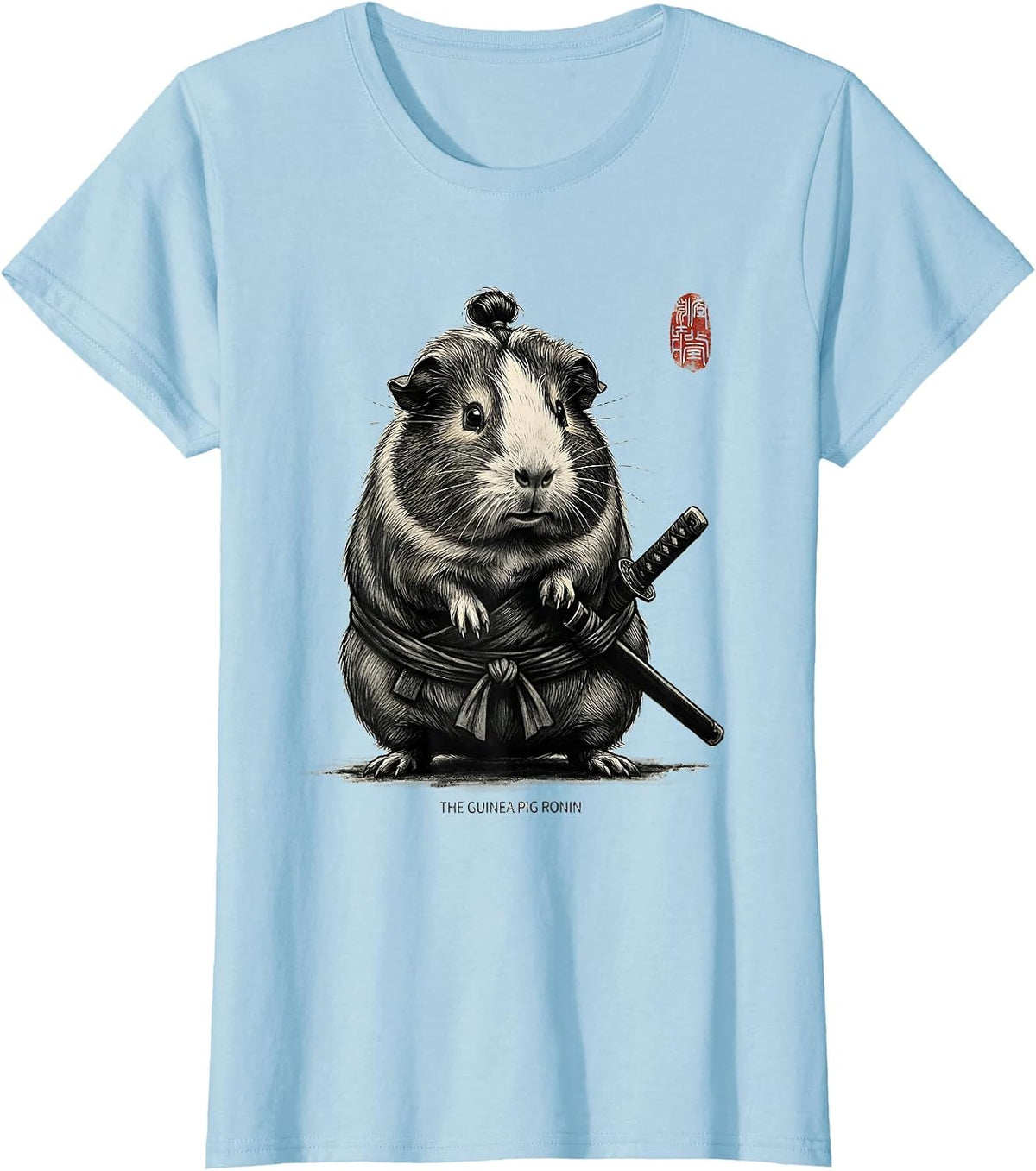 Women's The Guinea Pig Ronin Monochromatic Japanese Art Animal Humor T-Shirt - Baby Blue