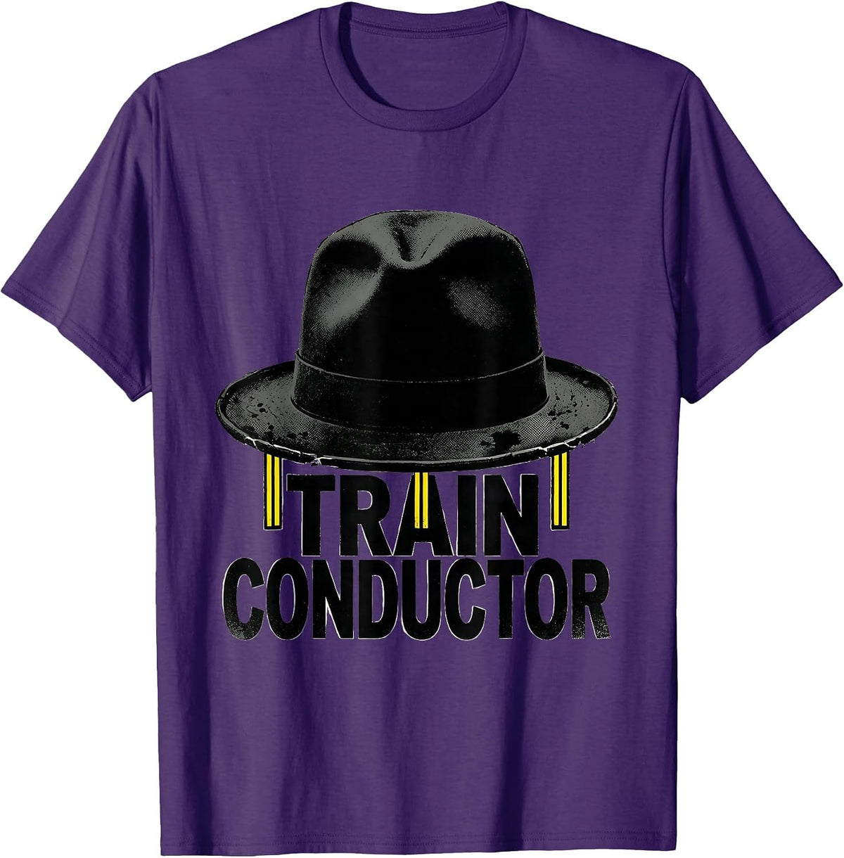 Men's Train Conductor Stencil Graphic Halloween Costume T-Shirt - Purple