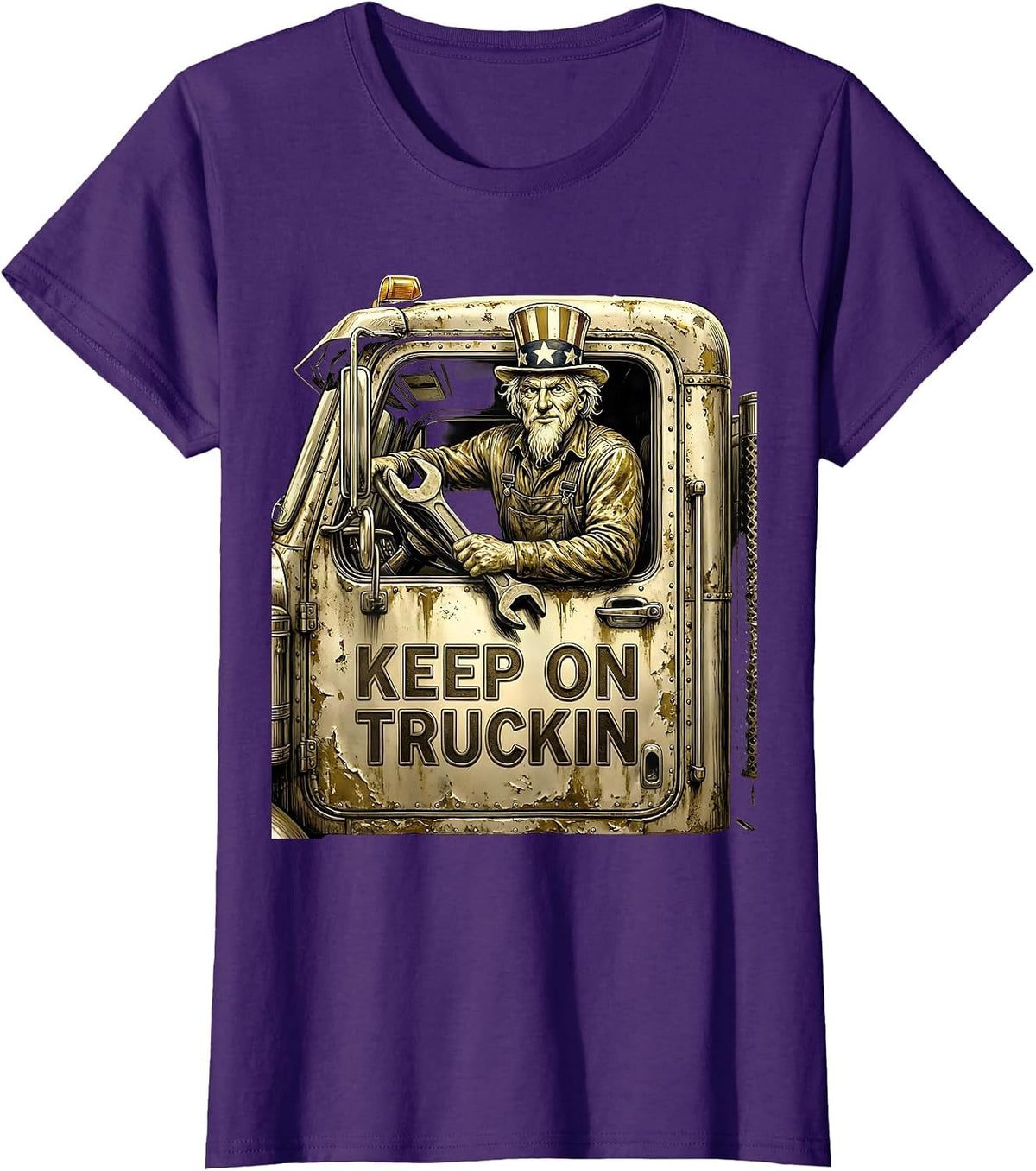 Women's Keep On Truckin Labor Day Truck and Tools Design T-Shirt - Purple