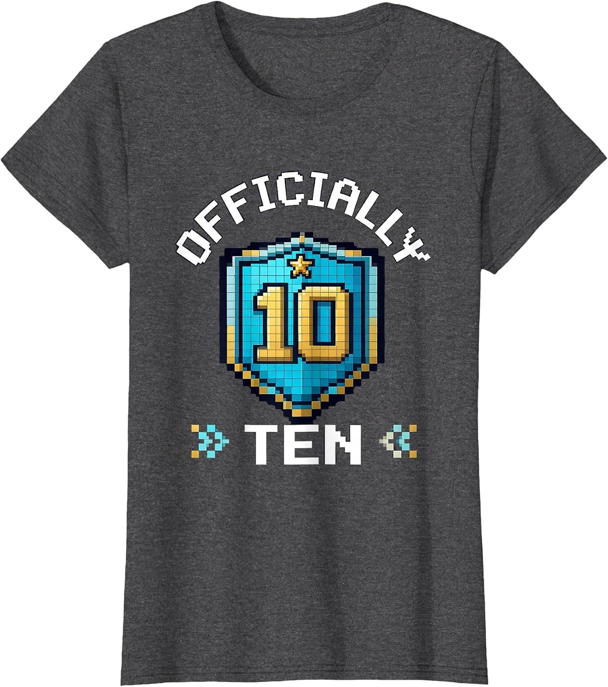 Women's Officially Ten Pixel Art Gaming Birthday Milestone T-Shirt - Dark Heather Grey