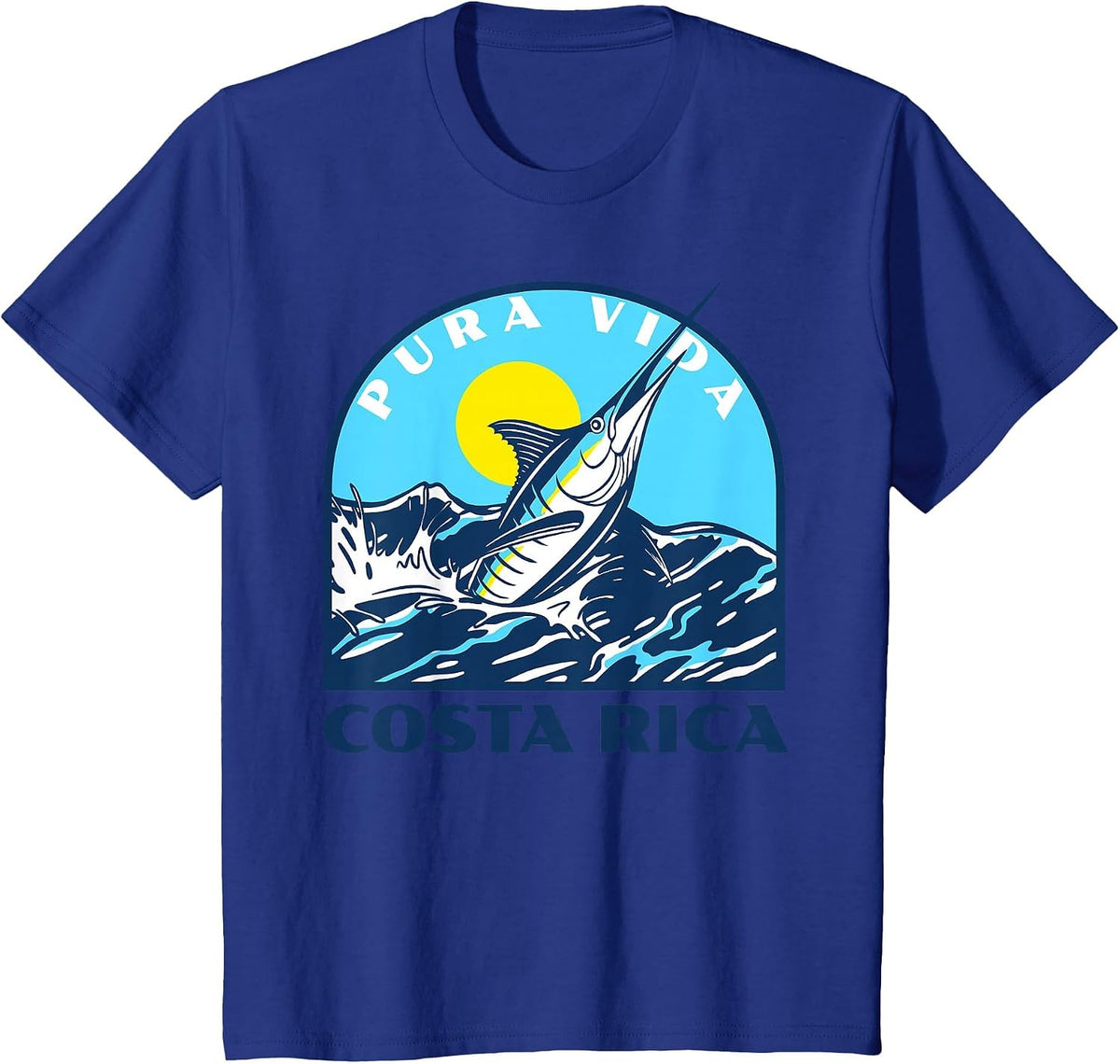Pura Vida Costa Rica Fishing -Marlin and Sailfish Adventure T-Shirt - Royal Blue