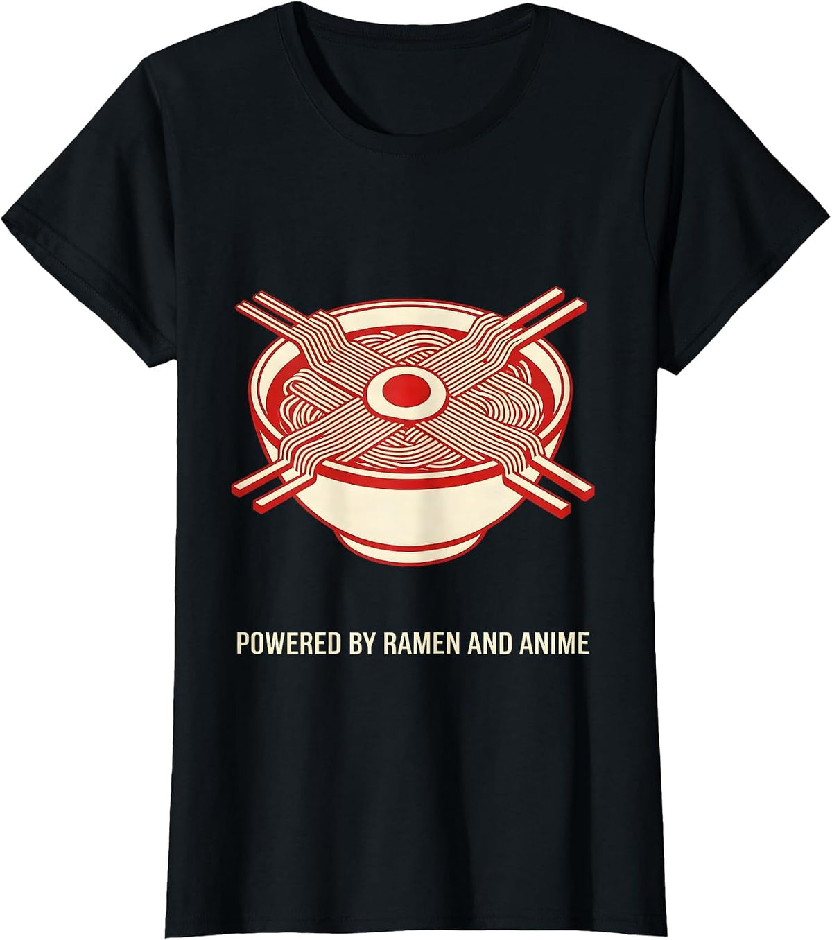 Women's Powered By Ramen And Anime Funny Ramen Lover Anime Fan T-Shirt - Black