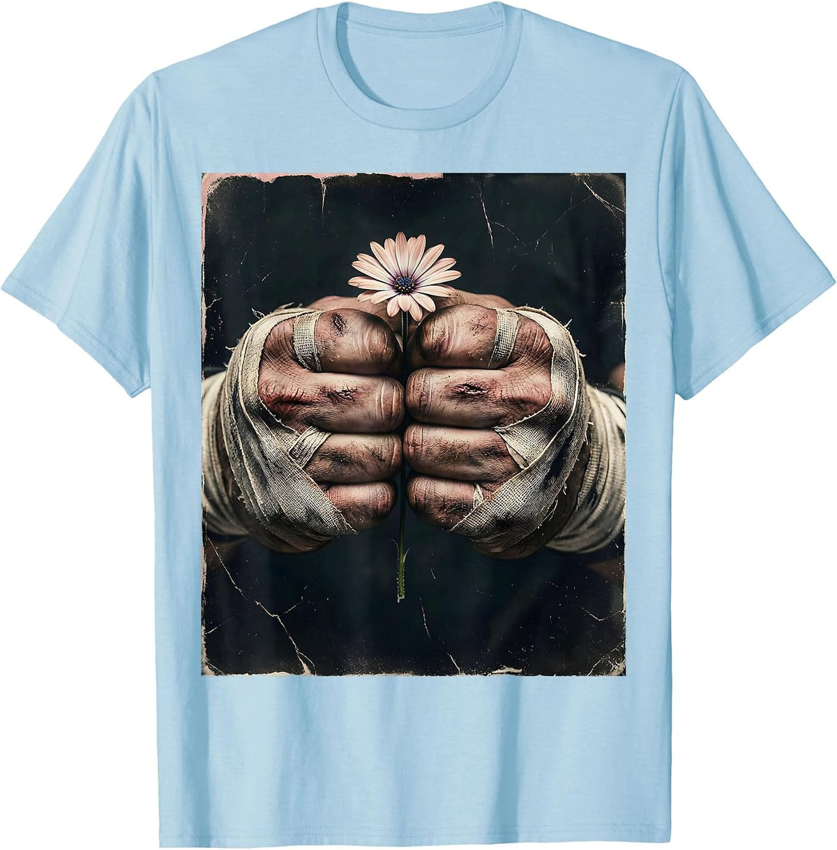 Men's Tough Guys Wear Pink Scarred Boxer Daisy Art T-Shirt - Baby Blue